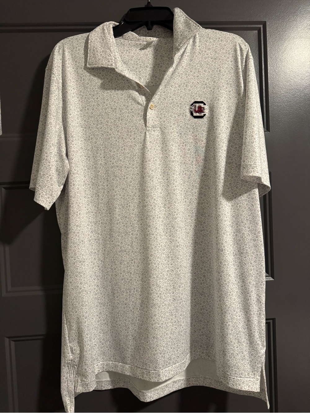 Peter Millar White Short-Sleeve Polo with Subtle Micro Print and Garnet Logo
